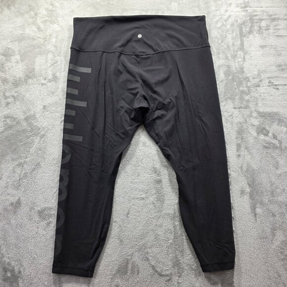 Lululemon Pants Womens 20 Black High Rise Wordmark Logo Yoga Leggings Cropped - Picture 1 of 8